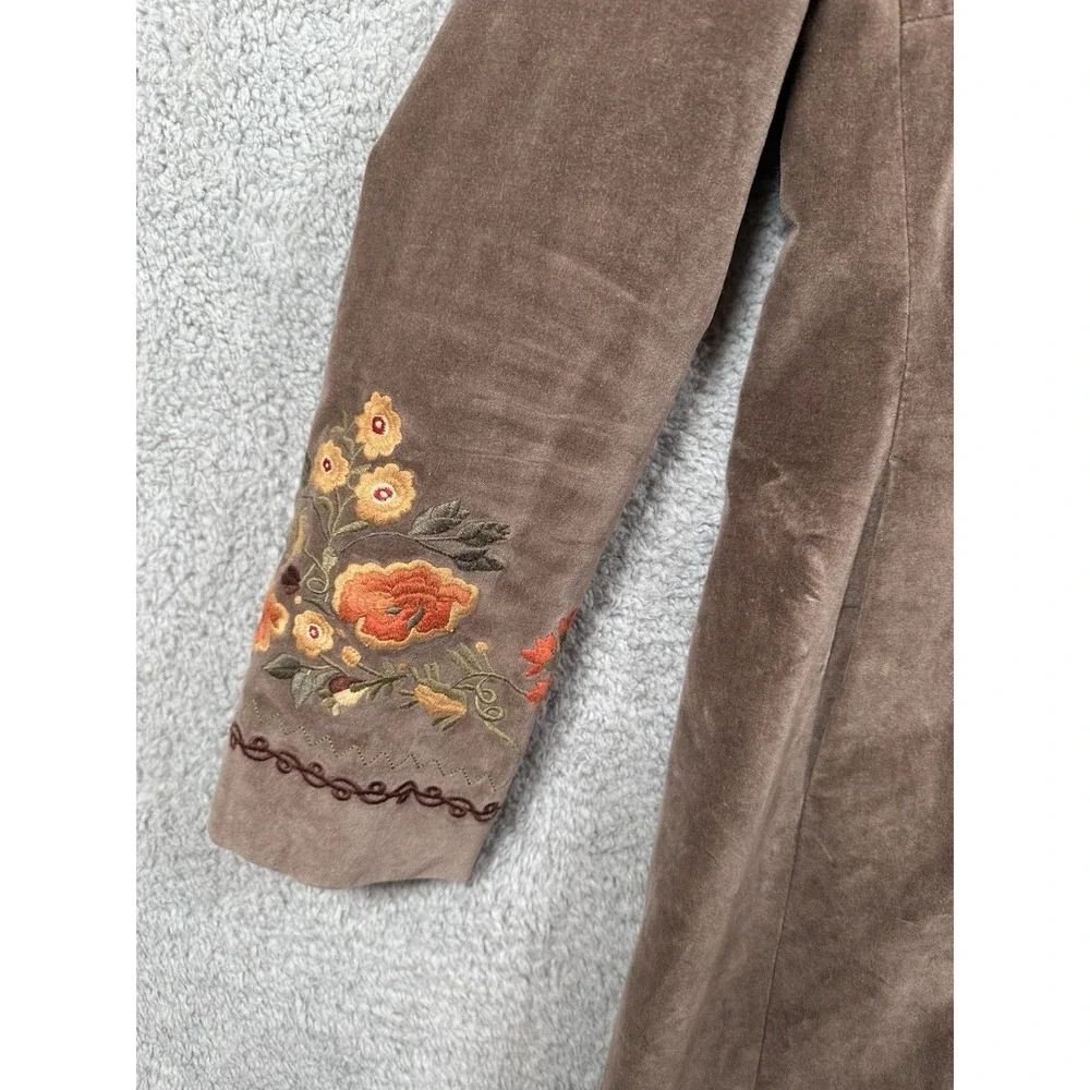 J Jill Women's‎ Floral Embroidered Jacket Coat Duster Boho Hippie Brown XS